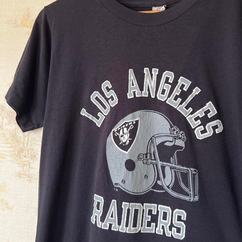 Vintage 1980s Champion Los Angeles Raiders T-Shirt | Faded Black | 18.5x27”